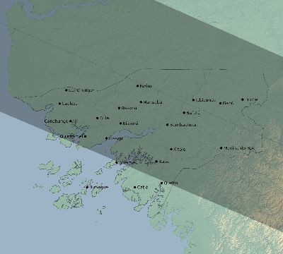 Map of the eclipse path across Guinea-Bissau on 06/13/2132