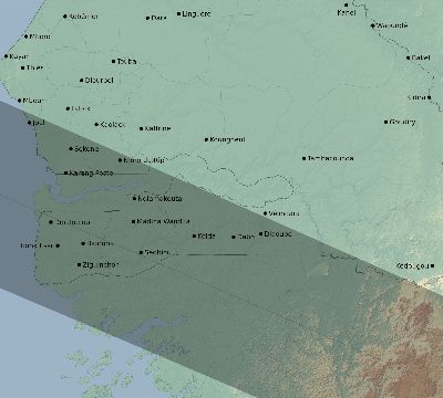 Map of the eclipse path across Senegal on 06/13/2132