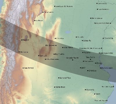 Map of the eclipse path across Argentina on 12/07/2132