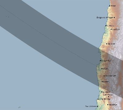 Map of the eclipse path across Chile on 12/07/2132