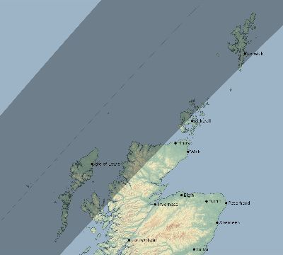 Map of the eclipse path across United Kingdom on 06/03/2133