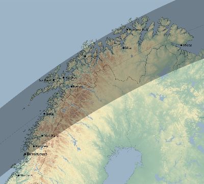 Map of the eclipse path across Norway on 06/03/2133