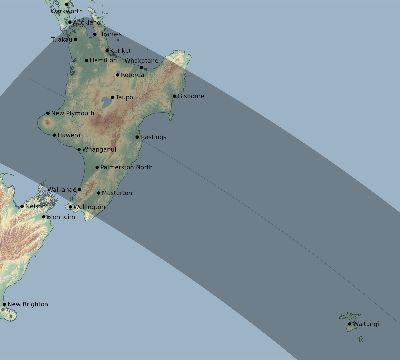 Map of the eclipse path across New Zealand on 11/26/2133