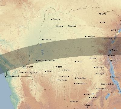 Map of the eclipse path across DR Congo on 04/13/2135