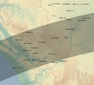 Map of the eclipse path across Republic of the Congo on 04/13/2135
