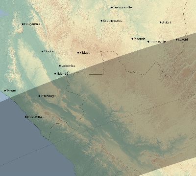 Map of the eclipse path across Gabon on 04/13/2135