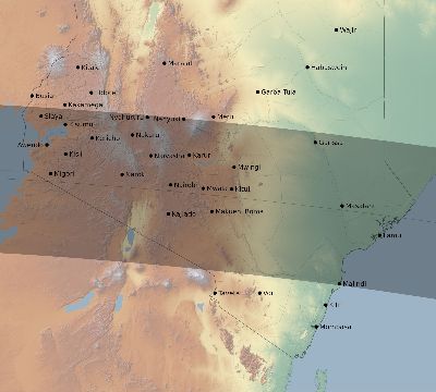 Map of the eclipse path across Kenya on 04/13/2135