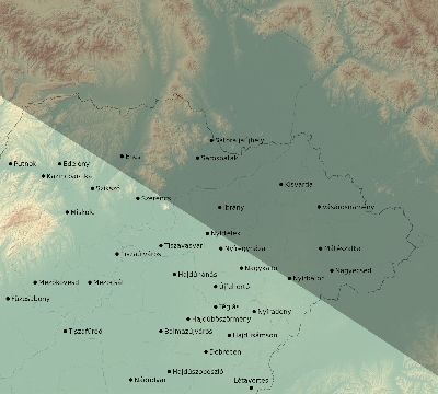 Map of the eclipse path across Hungary on 10/07/2135