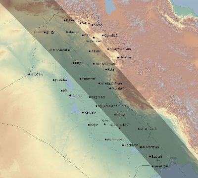 Map of the eclipse path across Iraq on 10/07/2135