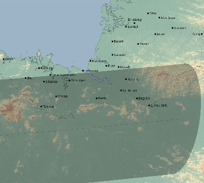 Map of the eclipse path across Malaysia on 10/07/2135