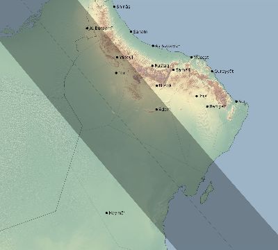 Map of the eclipse path across Oman on 10/07/2135
