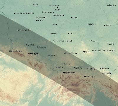 Map of the eclipse path across Poland on 10/07/2135