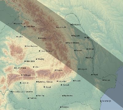 Map of the eclipse path across Romania on 10/07/2135