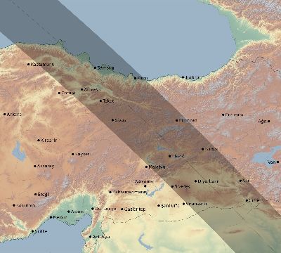 Map of the eclipse path across Turkey on 10/07/2135