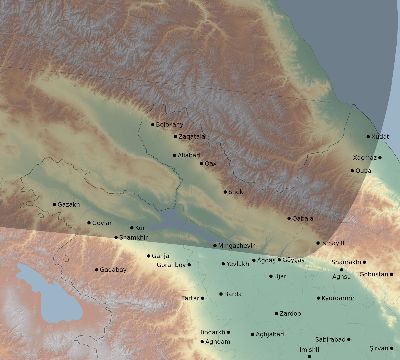 Map of the eclipse path across Azerbaijan on 04/01/2136