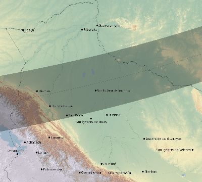 Map of the eclipse path across Bolivia on 04/01/2136