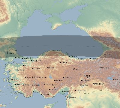 Map of the eclipse path across Turkey on 04/01/2136