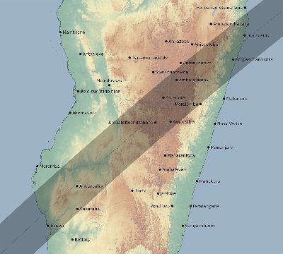 Map of the eclipse path across Madagascar on 01/30/2139