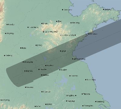Map of the eclipse path across China on 07/25/2139