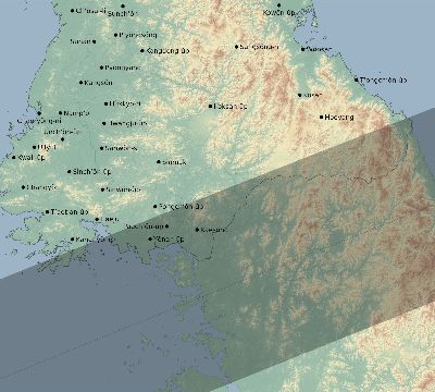 Map of the eclipse path across North Korea on 07/25/2139
