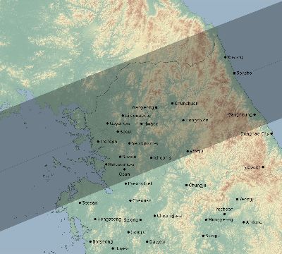 Map of the eclipse path across South Korea on 07/25/2139