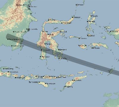 Map of the eclipse path across Indonesia on 01/20/2140