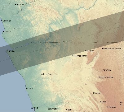 Map of the eclipse path across Angola on 07/14/2140