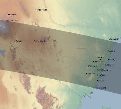 Map of the eclipse path across Kenya on 07/14/2140