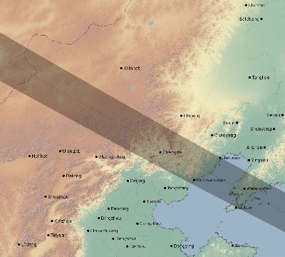 Map of the eclipse path across China on 05/25/2142