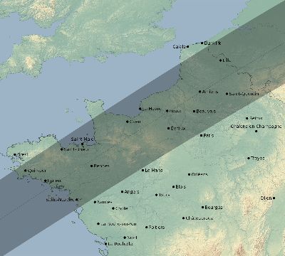 Map of the eclipse path across France on 05/25/2142