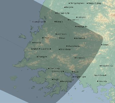 Map of the eclipse path across North Korea on 05/25/2142