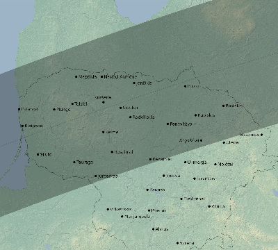 Map of the eclipse path across Lithuania on 05/25/2142