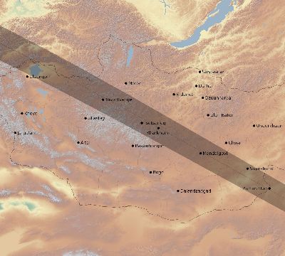 Map of the eclipse path across Mongolia on 05/25/2142