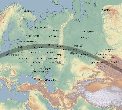 Map of the eclipse path across Russia on 05/25/2142