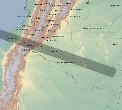 Map of the eclipse path across Colombia on 05/14/2143