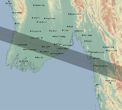 Map of the eclipse path across Myanmar on 11/07/2143
