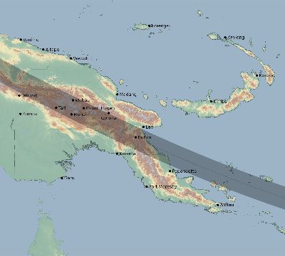 Map of the eclipse path across Papua New Guinea on 11/07/2143
