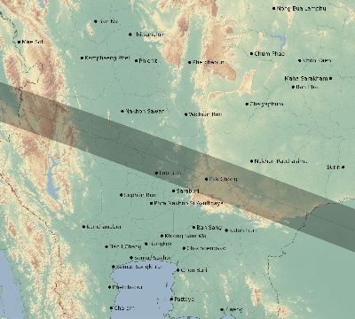 Map of the eclipse path across Thailand on 11/07/2143