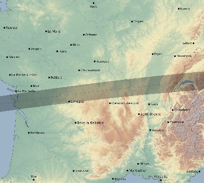 Map of the eclipse path across France on 03/12/2146