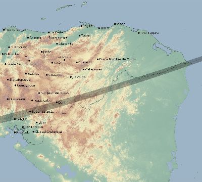 Map of the eclipse path across Honduras on 03/12/2146