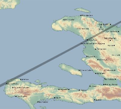 Map of the eclipse path across Haiti on 03/12/2146