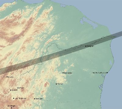 Map of the eclipse path across Nicaragua on 03/12/2146