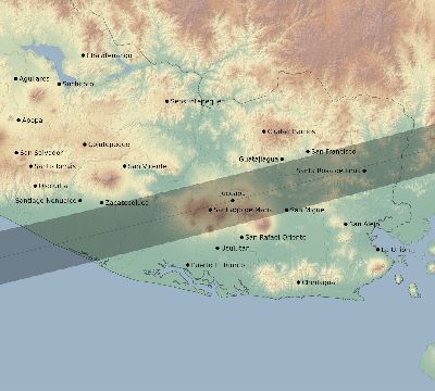 Map of the eclipse path across El Salvador on 03/12/2146
