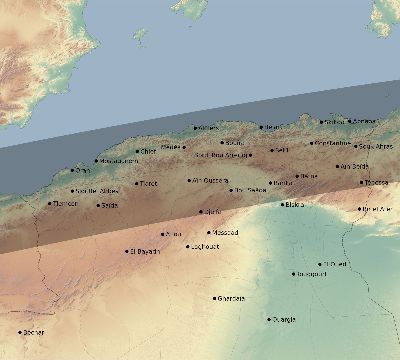 Map of the eclipse path across Algeria on 08/26/2147