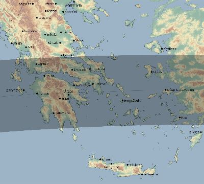 Map of the eclipse path across Greece on 08/26/2147