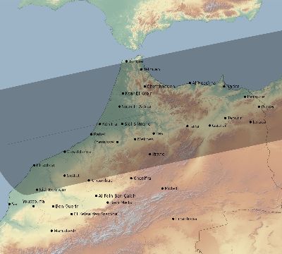 Map of the eclipse path across Morocco on 08/26/2147