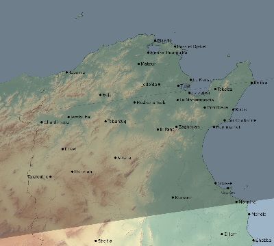 Map of the eclipse path across Tunisia on 08/26/2147