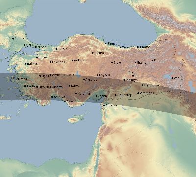 Map of the eclipse path across Turkey on 08/26/2147