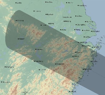 Map of the eclipse path across China on 12/30/2149