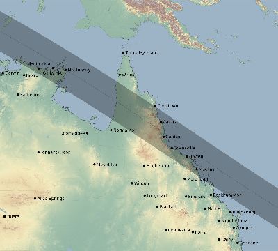 Map of the eclipse path across Australia on 12/19/2150